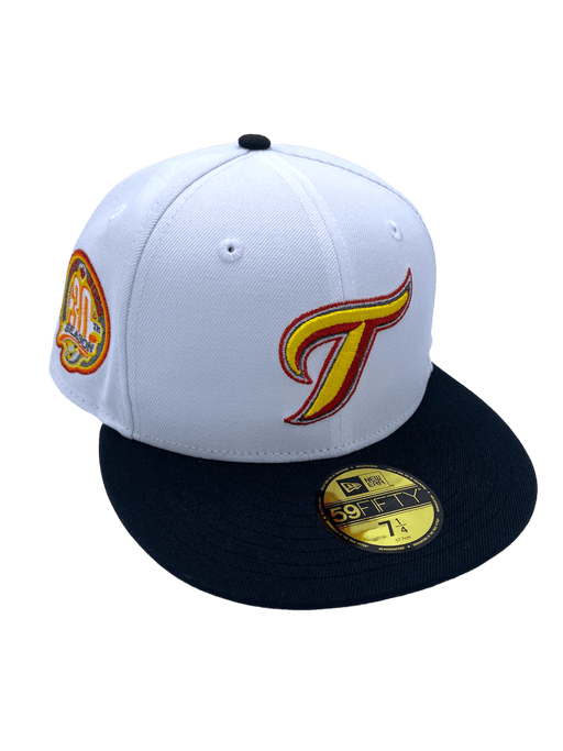 New Era Fitted Hat Toronto Blue Jays New Era White/Black Custom Side Patch 59FIFTY Fitted Hat - Men's