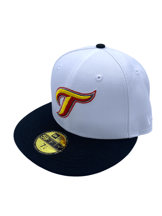 New Era Fitted Hat Toronto Blue Jays New Era White/Black Custom Side Patch 59FIFTY Fitted Hat - Men's