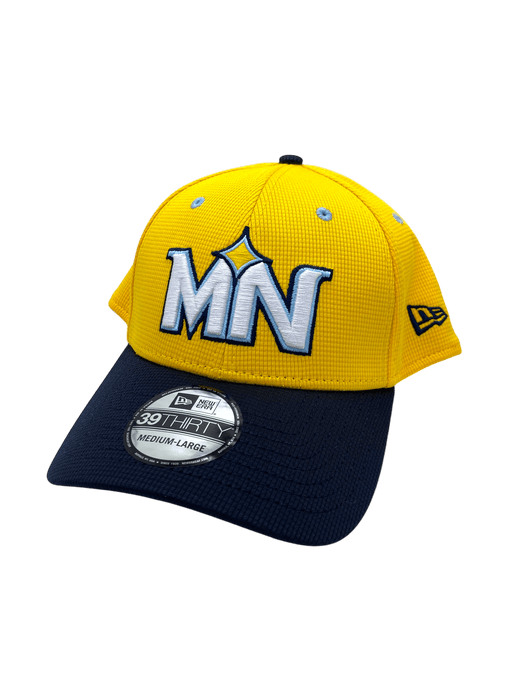 New Era Flex Hat Adult Minnesota Twins New Era Yellow/Navy City Connect Team Batting Practice 39THIRTY Flex Hat - Men's