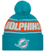 New Era Knit Hat OSFM / Aqua Miami Dolphins New Era 2024 Aqua Sideline Cuffed Knit Hat With Pom