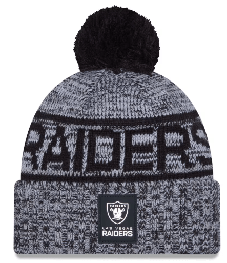 New Era Knit Hat OSFM / Black Adult Las Vegas Raiders New Era 2025 Black Sideline Cuffed Knit Hat With Pom - Men's