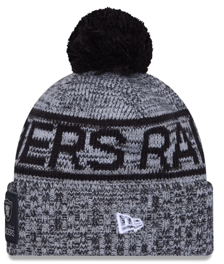 New Era Knit Hat OSFM / Black Adult Las Vegas Raiders New Era 2025 Black Sideline Cuffed Knit Hat With Pom - Men's
