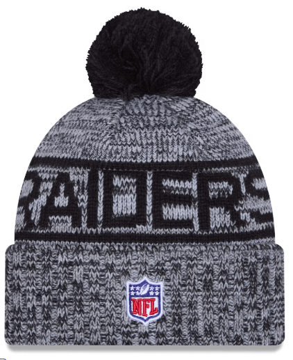 New Era Knit Hat OSFM / Black Adult Las Vegas Raiders New Era 2025 Black Sideline Cuffed Knit Hat With Pom - Men's