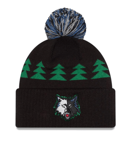 New Era Knit Hat OSFM / Black Adult Minnesota Timberwolves New Era Black Hardwood Classic Knit Hat with Pom - Men's