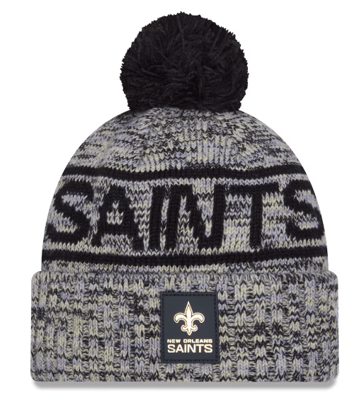 New Era Knit Hat OSFM / Black Adult New Orleans Saints New Era 2025 Black Sideline Cuffed Knit Hat With Pom - Men's