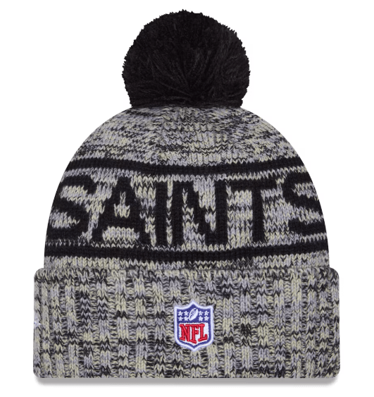 New Era Knit Hat OSFM / Black Adult New Orleans Saints New Era 2025 Black Sideline Cuffed Knit Hat With Pom - Men's