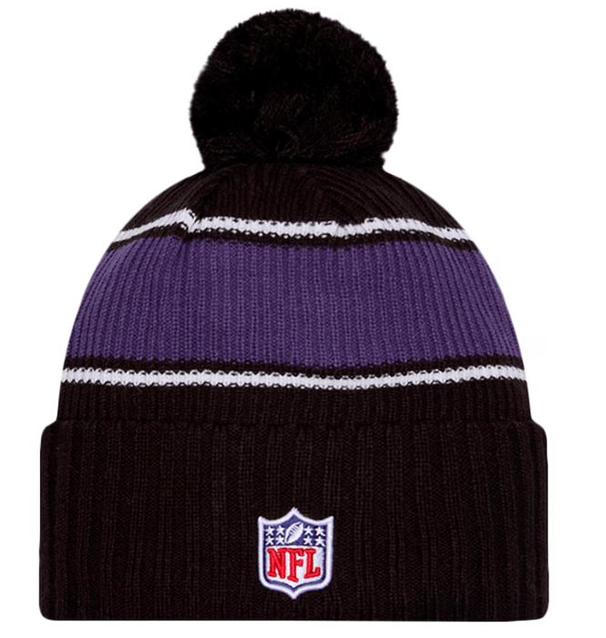 New Era Knit Hat OSFM / Black Baltimore Ravens New Era 2024 Black Sideline Cuffed Knit Hat With Pom