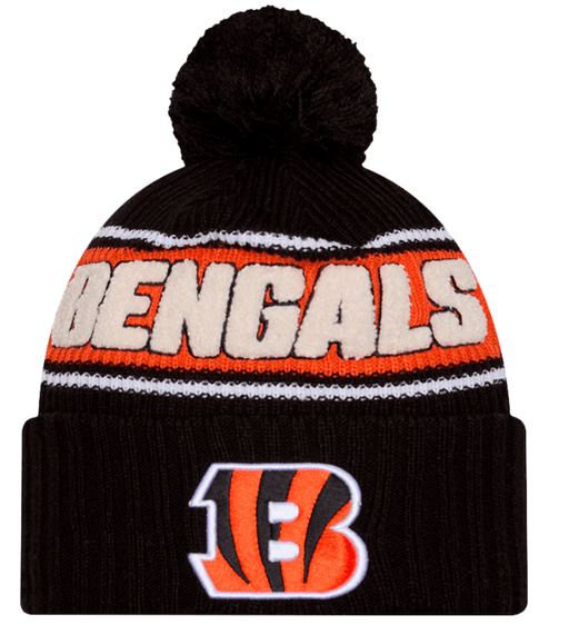 New Era Knit Hat OSFM / Black Cincinnati Bengals New Era 2024 Black Sideline Cuffed Knit Hat With Pom