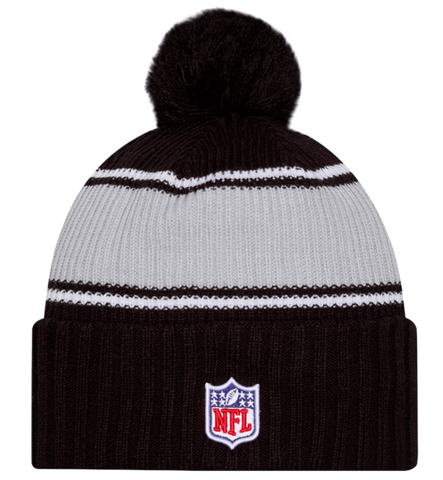 New Era Knit Hat OSFM / Black Las Vegas Raiders New Era 2024 Black Sideline Cuffed Knit Hat With Pom