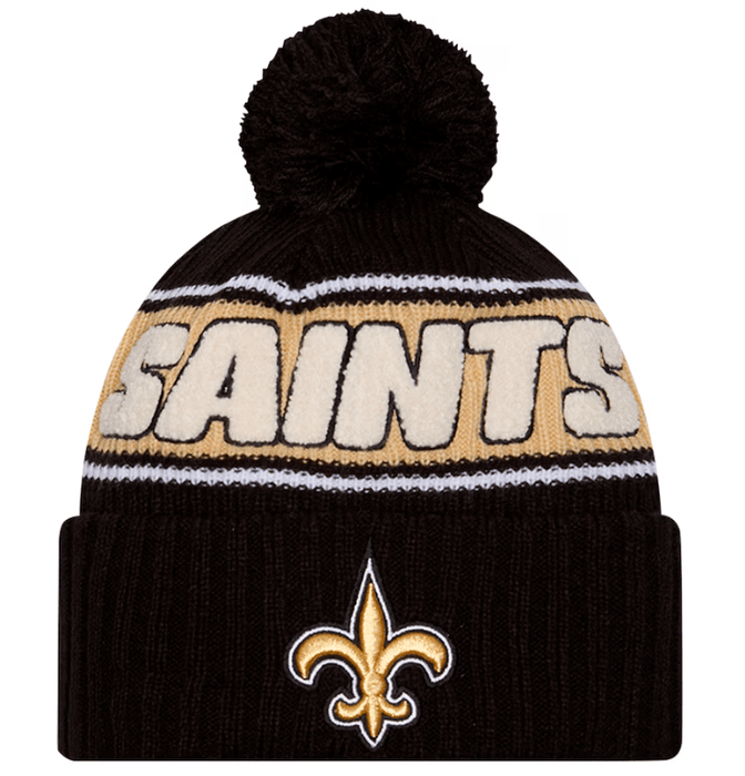 New Era Knit Hat OSFM / Black New Orleans Saints New Era 2024 Black Sideline Cuffed Knit Hat With Pom