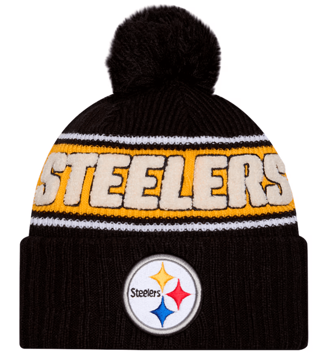 New Era Knit Hat OSFM / Black Pittsburgh Steelers New Era 2024 Black Sideline Cuffed Knit Hat With Pom