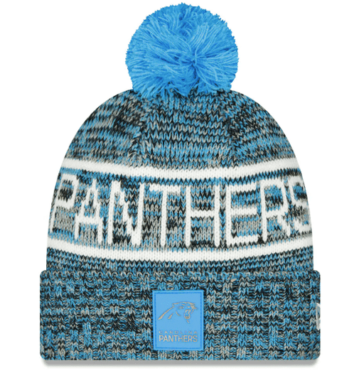 New Era Knit Hat OSFM / Blue Adult Carolina Panthers New Era 2025 Blue Sideline Cuffed Knit Hat With Pom - Men's
