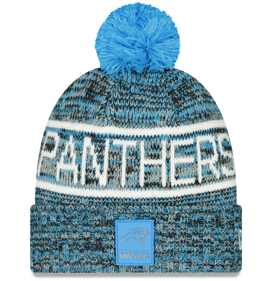 New Era Knit Hat OSFM / Blue Adult Carolina Panthers New Era 2025 Blue Sideline Cuffed Knit Hat With Pom - Men's