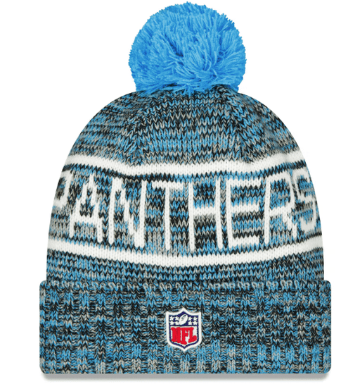 New Era Knit Hat OSFM / Blue Adult Carolina Panthers New Era 2025 Blue Sideline Cuffed Knit Hat With Pom - Men's