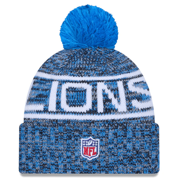 New Era Knit Hat OSFM / Blue Adult Detroit Lions New Era 2025 Blue Sideline Cuffed Knit Hat With Pom - Men's