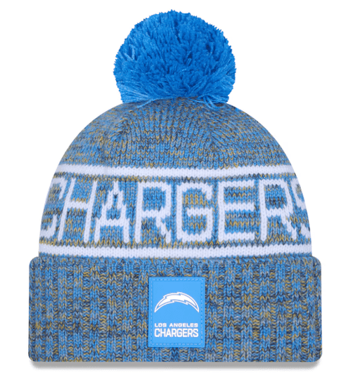 New Era Knit Hat OSFM / Blue Adult Los Angeles Chargers New Era 2025 Powder Blue Sideline Cuffed Knit Hat With Pom - Men's