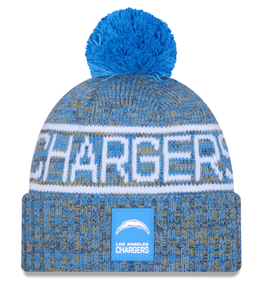 New Era Knit Hat OSFM / Blue Adult Los Angeles Chargers New Era 2025 Powder Blue Sideline Cuffed Knit Hat With Pom - Men's