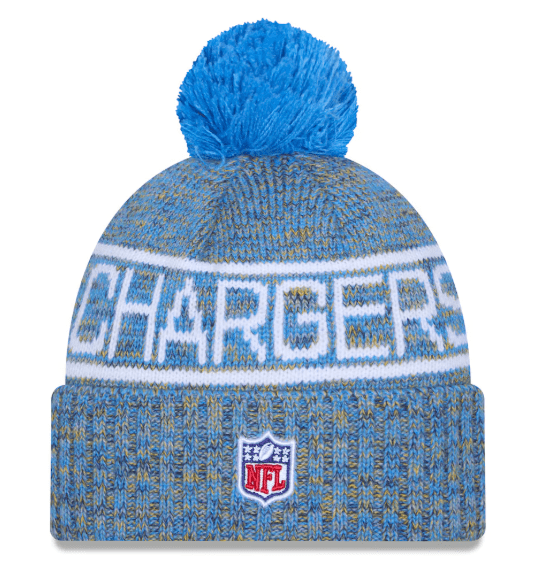 New Era Knit Hat OSFM / Blue Adult Los Angeles Chargers New Era 2025 Powder Blue Sideline Cuffed Knit Hat With Pom - Men's