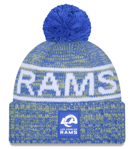 New Era Knit Hat OSFM / Blue Adult Los Angeles Rams New Era 2025 Blue Sideline Cuffed Knit Hat With Pom - Men's