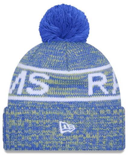 New Era Knit Hat OSFM / Blue Adult Los Angeles Rams New Era 2025 Blue Sideline Cuffed Knit Hat With Pom - Men's