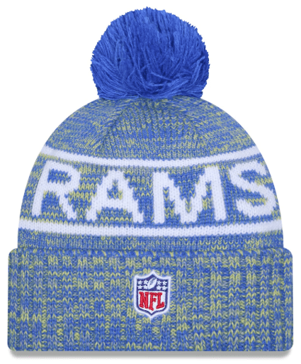 New Era Knit Hat OSFM / Blue Adult Los Angeles Rams New Era 2025 Blue Sideline Cuffed Knit Hat With Pom - Men's