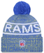 New Era Knit Hat OSFM / Blue Adult Los Angeles Rams New Era 2025 Blue Sideline Cuffed Knit Hat With Pom - Men's