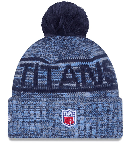New Era Knit Hat OSFM / Blue Adult Tennessee Titans New Era 2025 Blue Sideline Cuffed Knit Hat With Pom - Men's