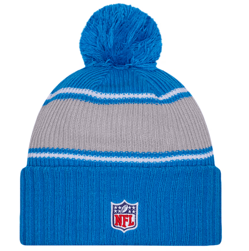 New Era Knit Hat OSFM / Blue Detroit Lions New Era 2024 Blue Sideline Cuffed Knit Hat With Pom