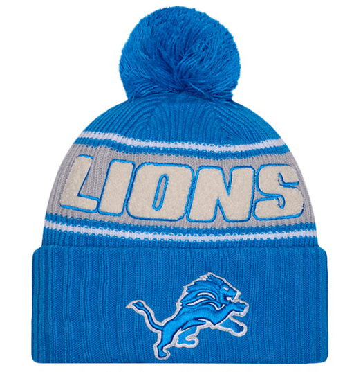 New Era Knit Hat OSFM / Blue Detroit Lions New Era 2024 Blue Sideline Cuffed Knit Hat With Pom