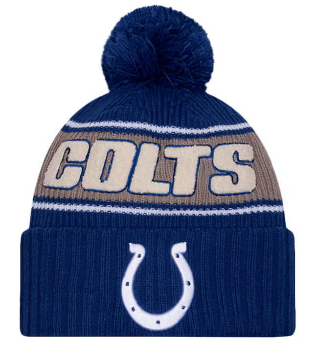 New Era Knit Hat OSFM / Blue Indianapolis Colts New Era 2024 Blue Sideline Cuffed Knit Hat With Pom