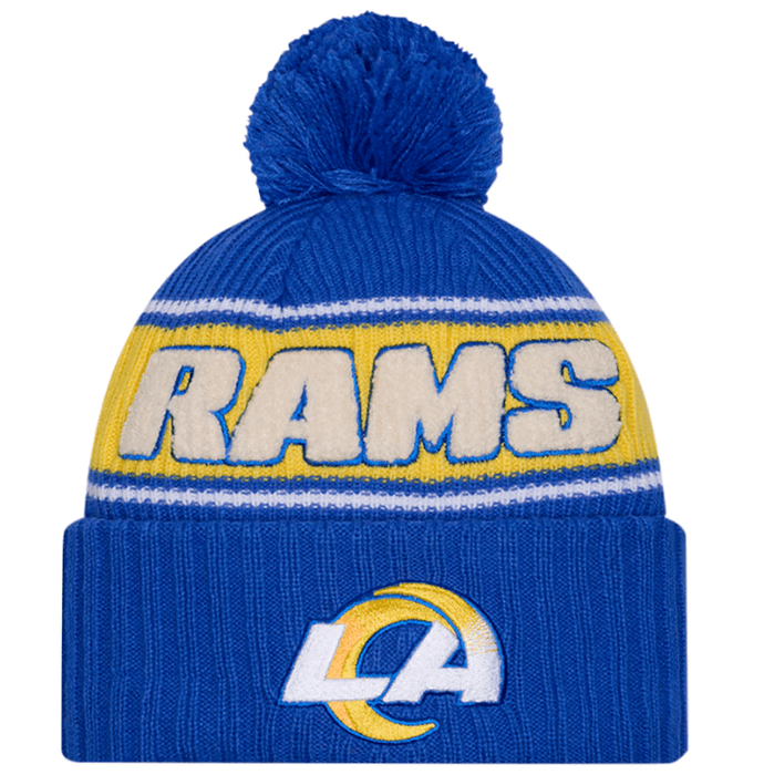 New Era Knit Hat OSFM / Blue Los Angeles Rams New Era 2024 Blue Sideline Cuffed Knit Hat With Pom