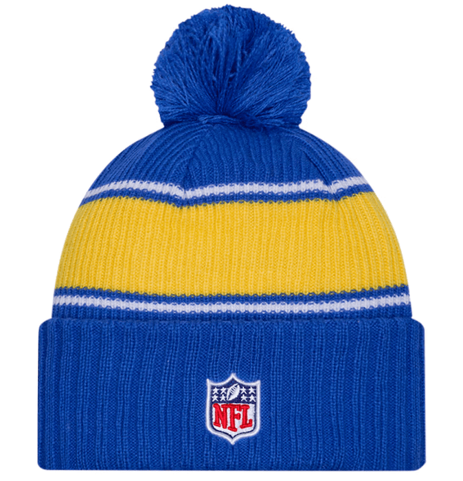 New Era Knit Hat OSFM / Blue Los Angeles Rams New Era 2024 Blue Sideline Cuffed Knit Hat With Pom