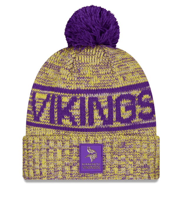 New Era Knit Hat OSFM / Gold Adult Minnesota Vikings New Era 2025 Gold Sideline Cuffed Knit Hat With Pom - Men's