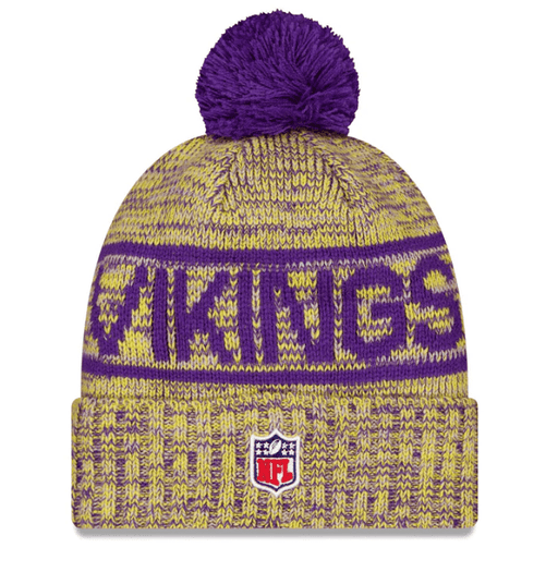 New Era Knit Hat OSFM / Gold Adult Minnesota Vikings New Era 2025 Gold Sideline Cuffed Knit Hat With Pom - Men's