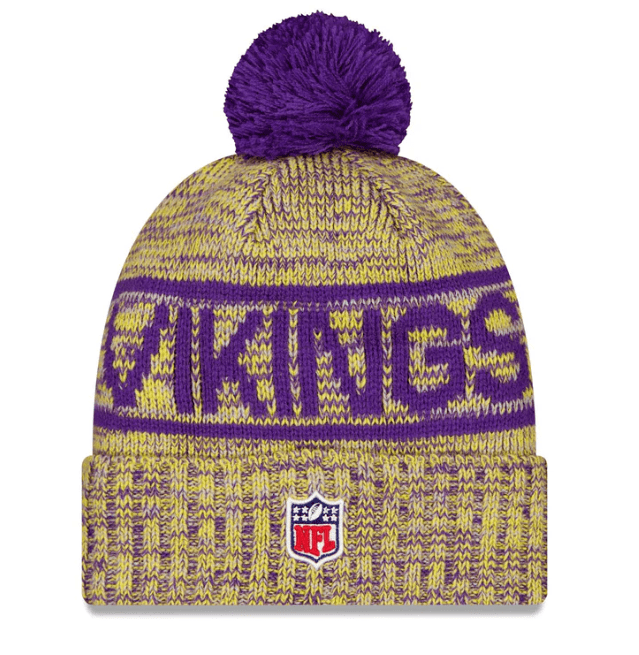 New Era Knit Hat OSFM / Gold Adult Minnesota Vikings New Era 2025 Gold Sideline Cuffed Knit Hat With Pom - Men's