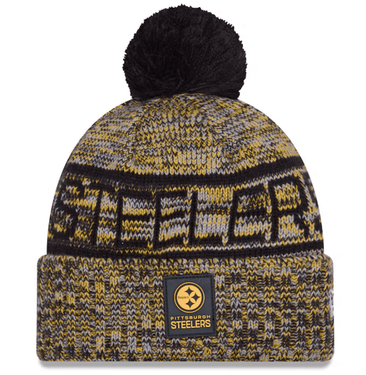 New Era Knit Hat OSFM / Gold Adult Pittsburgh Steelers New Era 2025 Gold Sideline Cuffed Knit Hat With Pom - Men's