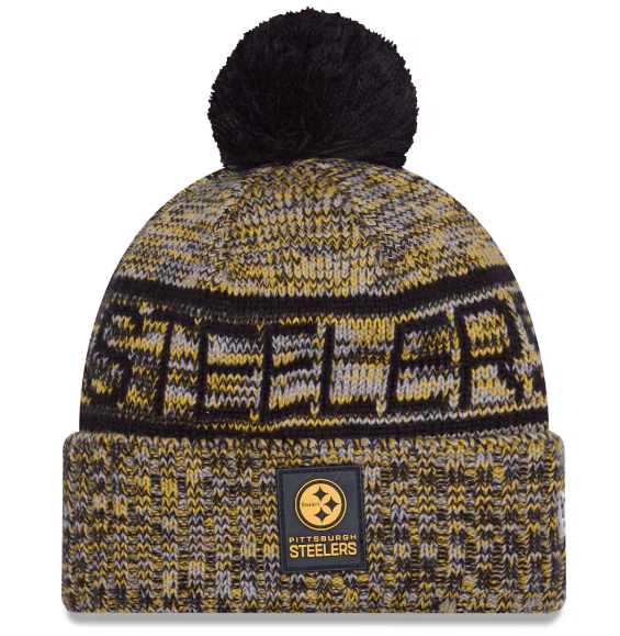 New Era Knit Hat OSFM / Gold Adult Pittsburgh Steelers New Era 2025 Gold Sideline Cuffed Knit Hat With Pom - Men's