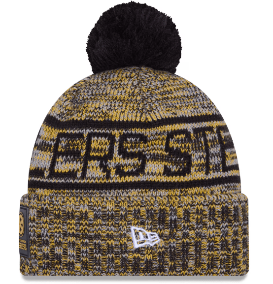 New Era Knit Hat OSFM / Gold Adult Pittsburgh Steelers New Era 2025 Gold Sideline Cuffed Knit Hat With Pom - Men's