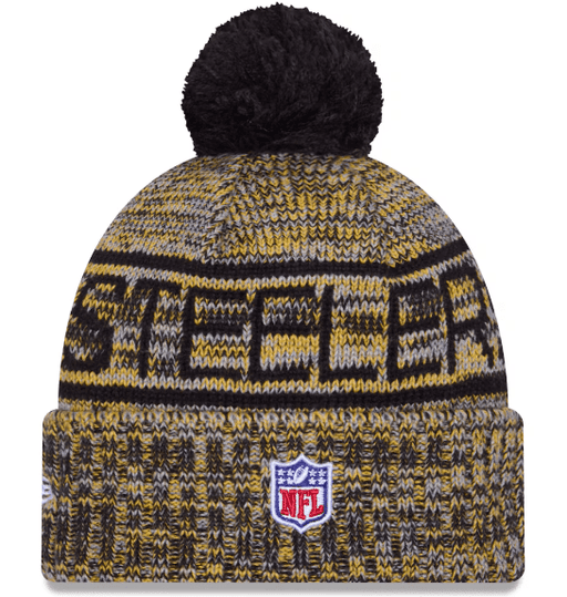 New Era Knit Hat OSFM / Gold Adult Pittsburgh Steelers New Era 2025 Gold Sideline Cuffed Knit Hat With Pom - Men's