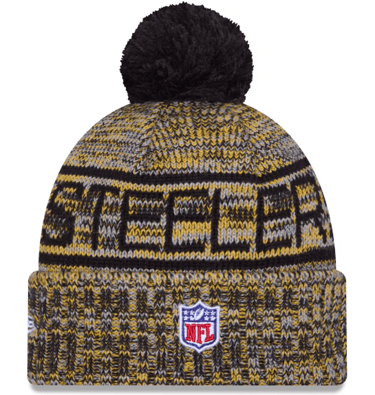 New Era Knit Hat OSFM / Gold Adult Pittsburgh Steelers New Era 2025 Gold Sideline Cuffed Knit Hat With Pom - Men's