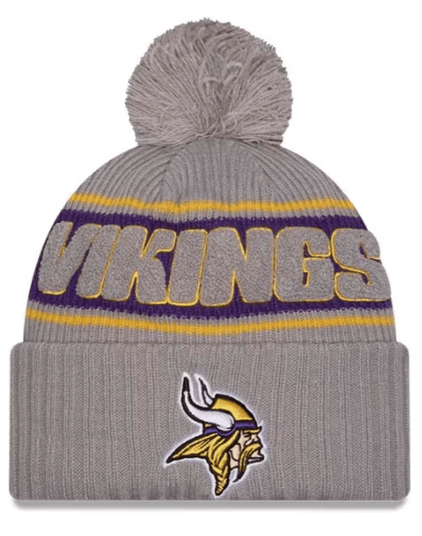 New Era Knit Hat OSFM / Graphite Minnesota Vikings New Era 2024 Graphite Sideline Cuffed Knit Hat With Pom