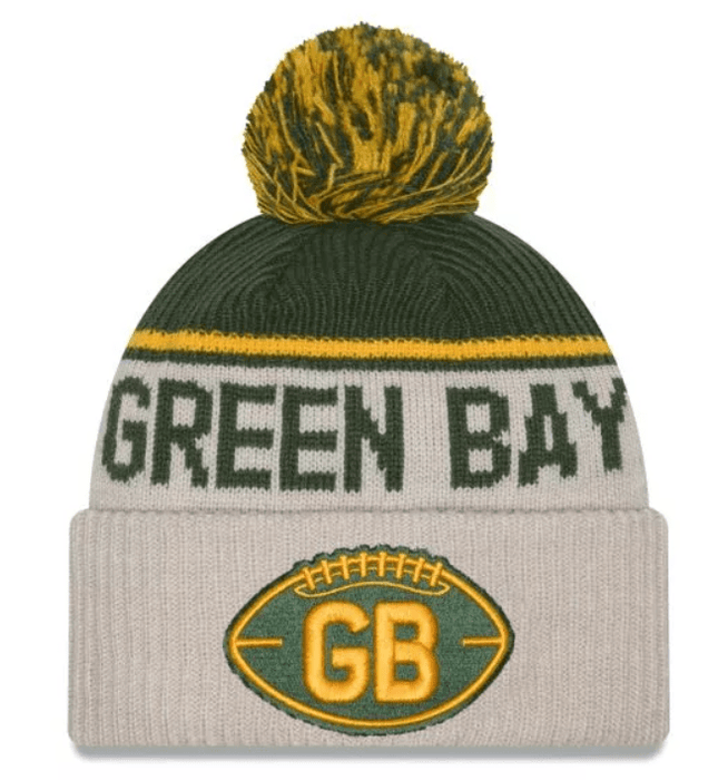 New Era Knit Hat OSFM / Gray Green Bay Packers New Era 2024 Gray Historic Sideline Cuffed Knit Hat With Pom