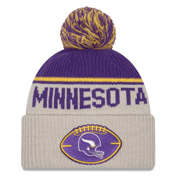 New Era Knit Hat OSFM / Gray Minnesota Vikings New Era 2024 Gray Historic Sideline Cuffed Knit Hat With Pom