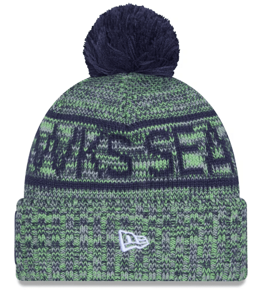 New Era Knit Hat OSFM / Green Adult Seattle Seahawks New Era 2025 Neon Green Sideline Cuffed Knit Hat With Pom - Men's