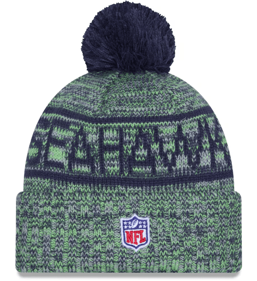 New Era Knit Hat OSFM / Green Adult Seattle Seahawks New Era 2025 Neon Green Sideline Cuffed Knit Hat With Pom - Men's