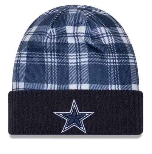 New Era Knit Hat OSFM / Navy Adult Dallas Cowboys New Era 2024 Navy Plaid Statement Sideline Cuffed Knit Hat - Men's