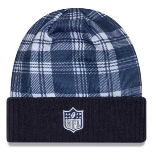 New Era Knit Hat OSFM / Navy Adult Dallas Cowboys New Era 2024 Navy Plaid Statement Sideline Cuffed Knit Hat - Men's