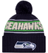 New Era Knit Hat OSFM / Navy Seattle Seahawks New Era 2024 Navy Sideline Cuffed Knit Hat With Pom