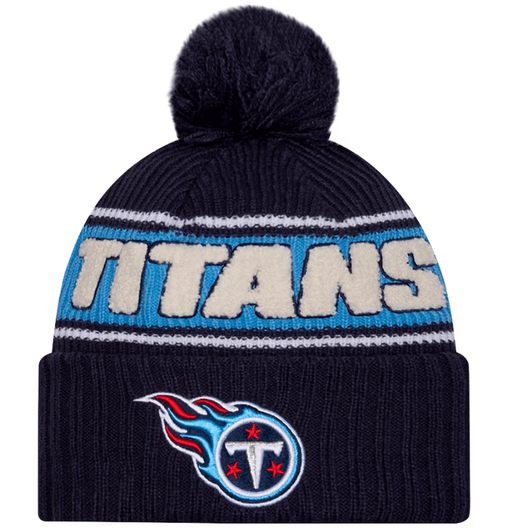 New Era Knit Hat OSFM / Navy Tennessee Titans New Era 2024 Navy Sideline Cuffed Knit Hat With Pom