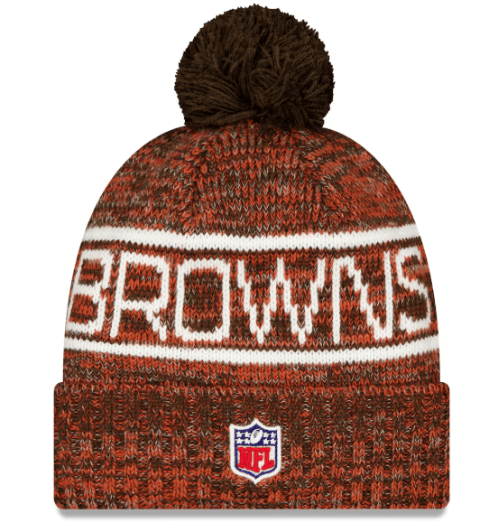 New Era Knit Hat OSFM / Orange Adult Cleveland Browns New Era 2025 Orange Sideline Cuffed Knit Hat With Pom - Men's